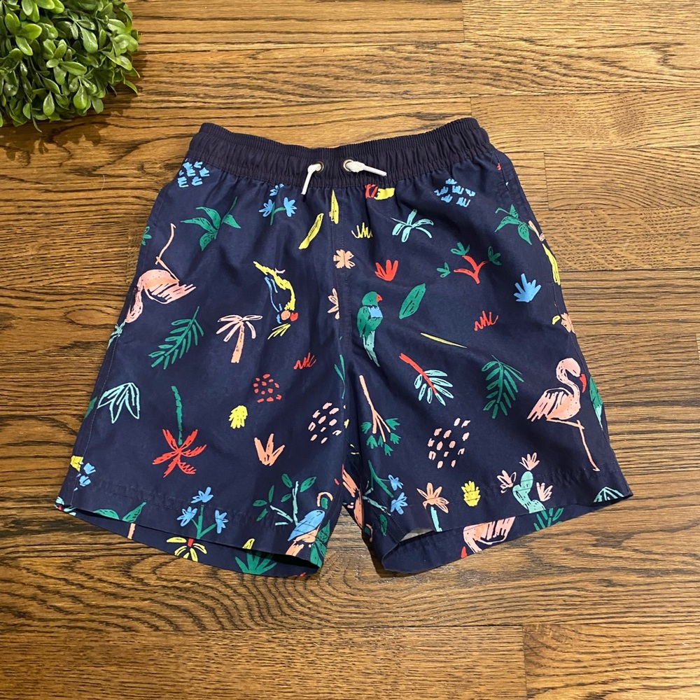 Hanna Andersson Navy Tropical Swim Trunks Sz 6-7